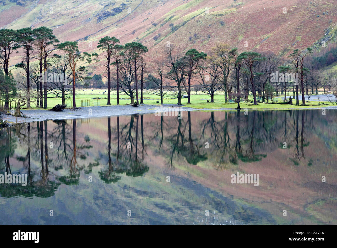 buttermere lake winter lake district national park cumbria england uk gb Stock Photo