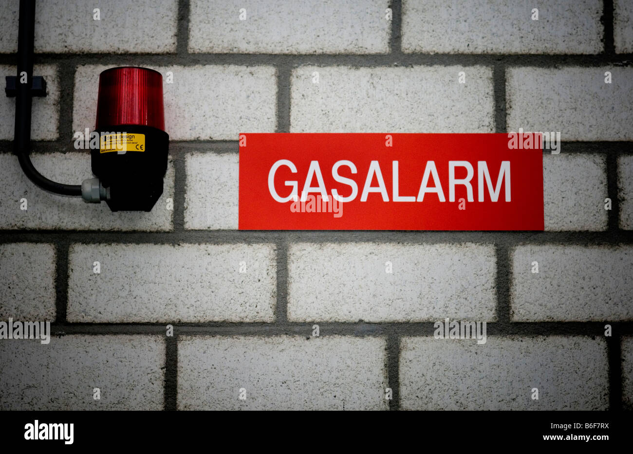 Gas alarm sign, Gas alarm facility Stock Photo Alamy