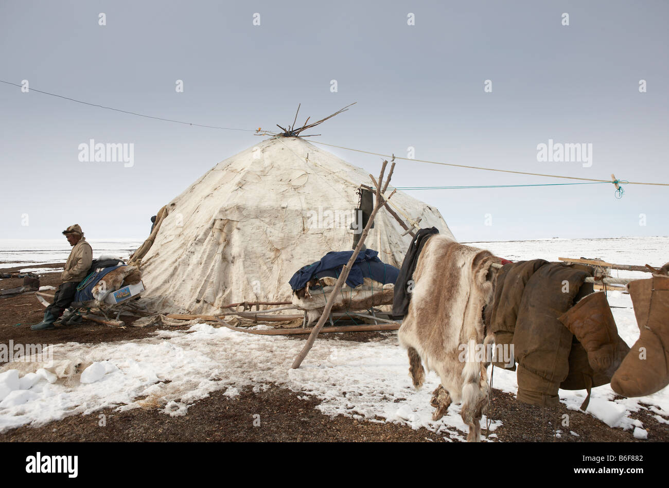 Yupic tent and reindeer skin, Kanchalan located in the Chukot Autonomous  Region, Siberia Russia Stock Photo - Alamy