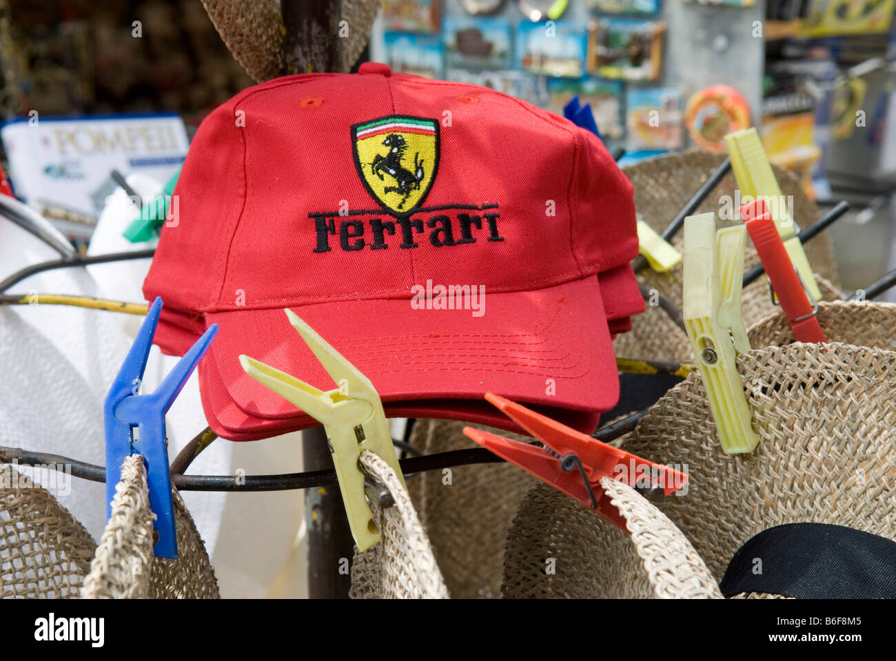 Ferrari baseball cap in the black market in Naples, Campania, Italy, Europe Stock Photo
