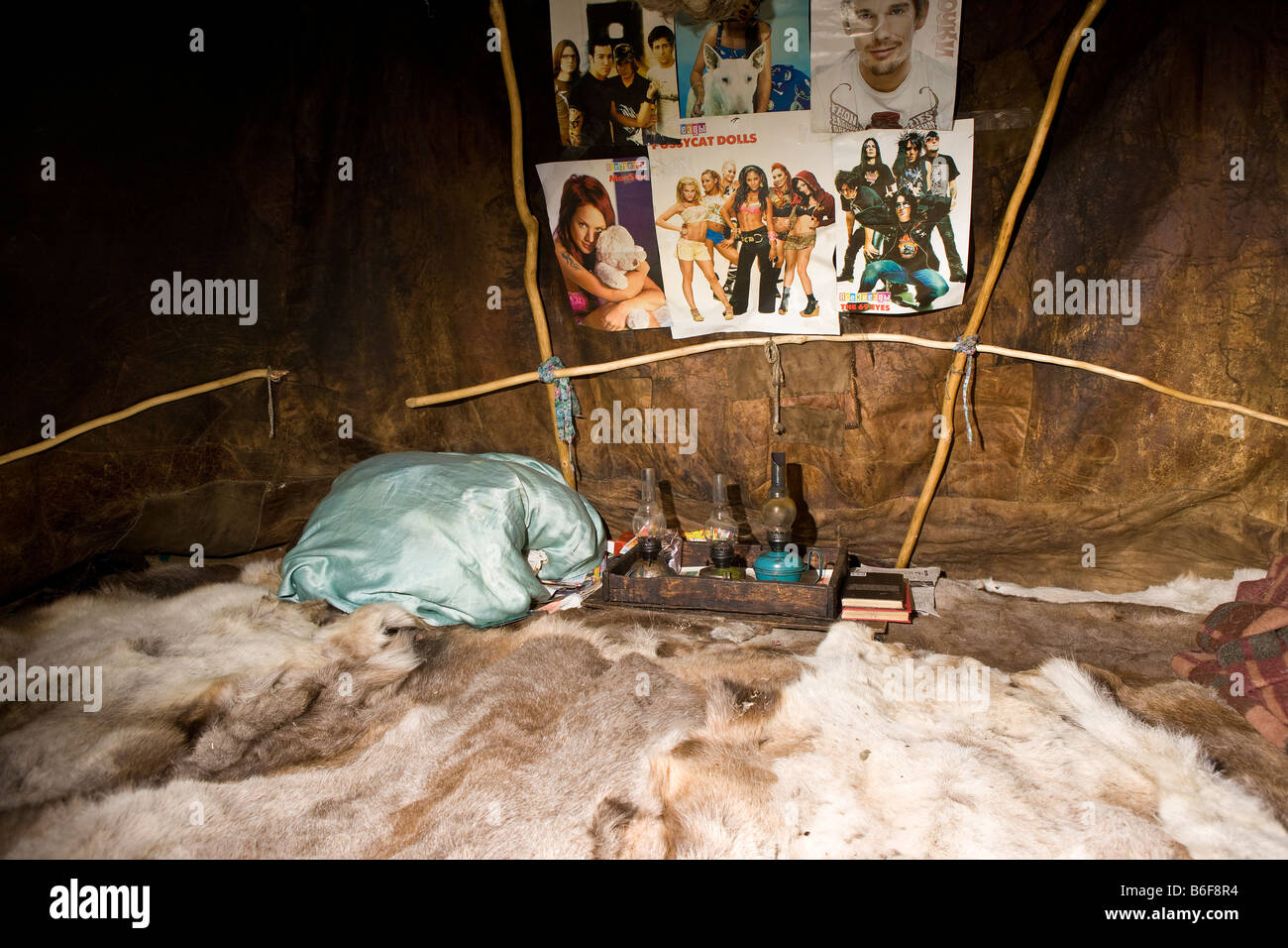 Interior of Yupic Tent, Kanchalan, Siberia Russia Stock Photo