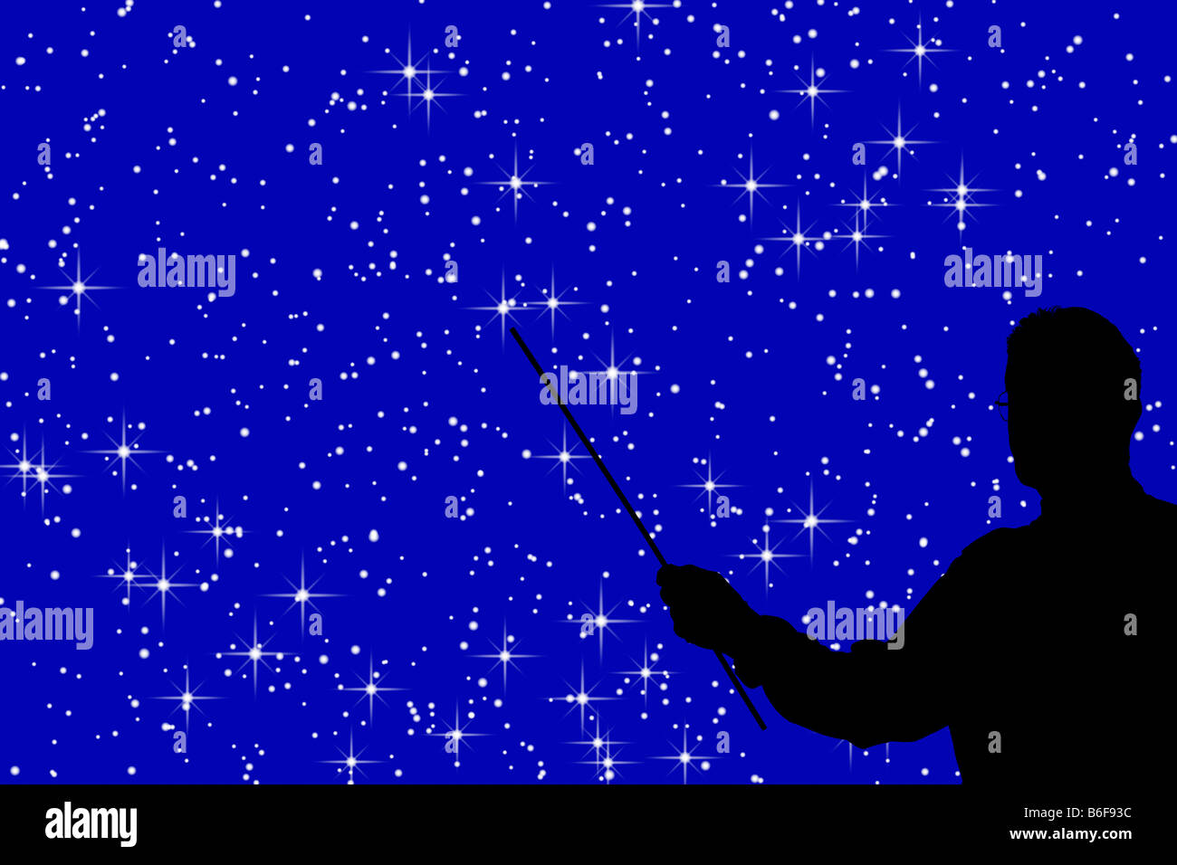 astronomer instructor narrating a video of starry night sky Stock Photo