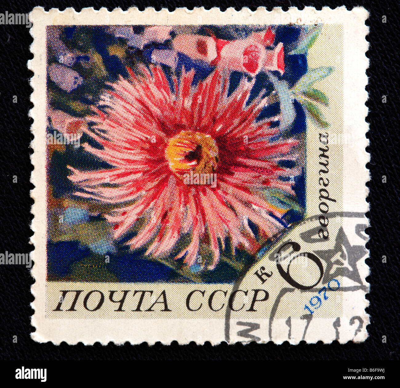 Dahlia (Dahlia variabilis), postage stamp, USSR, 1970 Stock Photo