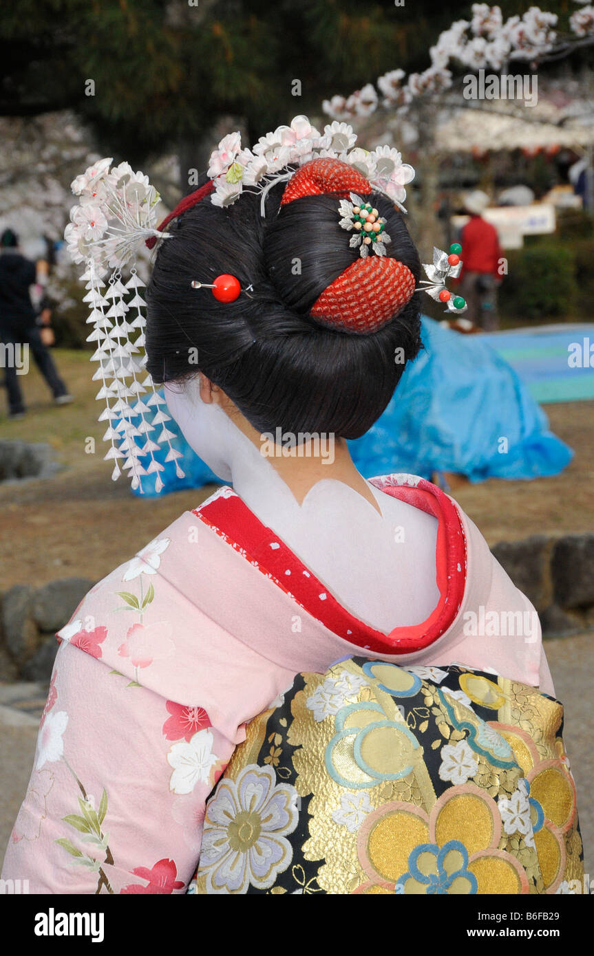 A Maiko, a trainee Geisha, showing her typically erotically painted neck, Kyoto, Japan, Asia Stock Photo