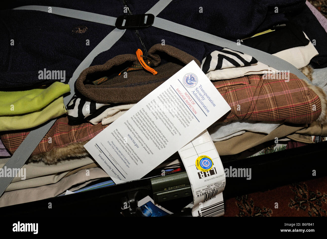 Us Department Homeland Security Notice Of Baggage Inspection Inside Stock Photo Alamy