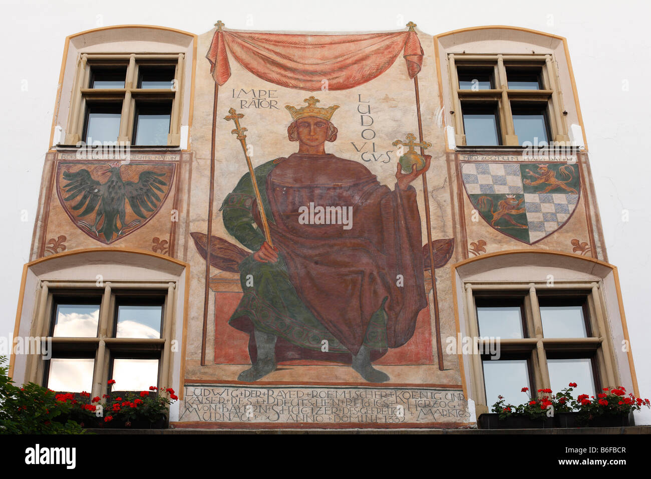 Fresco on the Murnau Town Hall, Bavaria, Germany, Europe Stock Photo