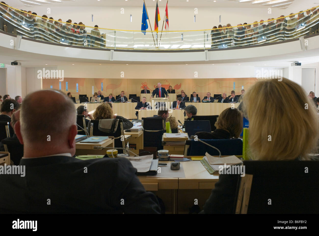 Lectern in the Plenarsaal or plenary assembly hall of the Hessian ...