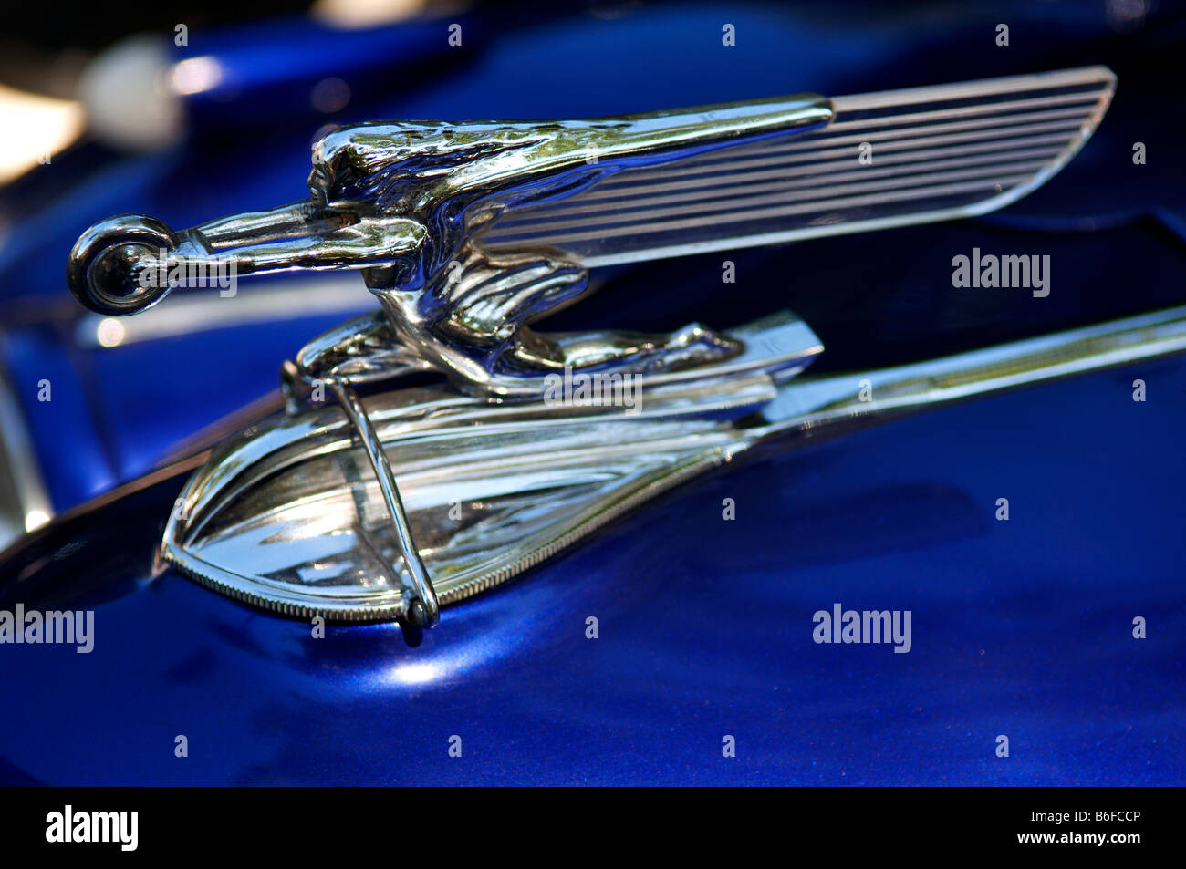 Hood ornament of a 1940 Packard at at Classic Car Show in Belvidere, New Jersey, USA Stock Photo