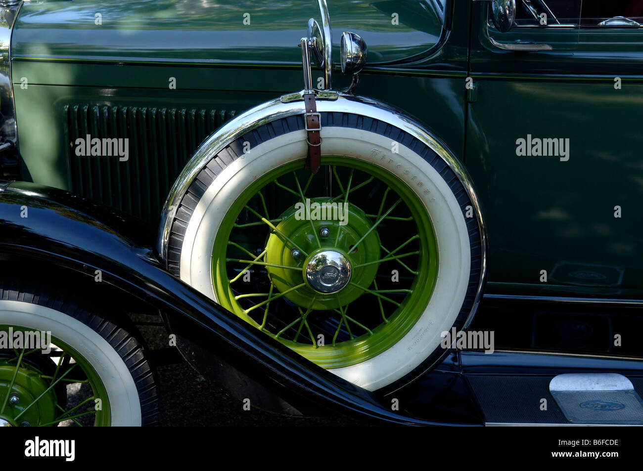 Spare wheel on a 1930 Ford at a Classic Car Show in Belvidere, New Jersey, USA Stock Photo