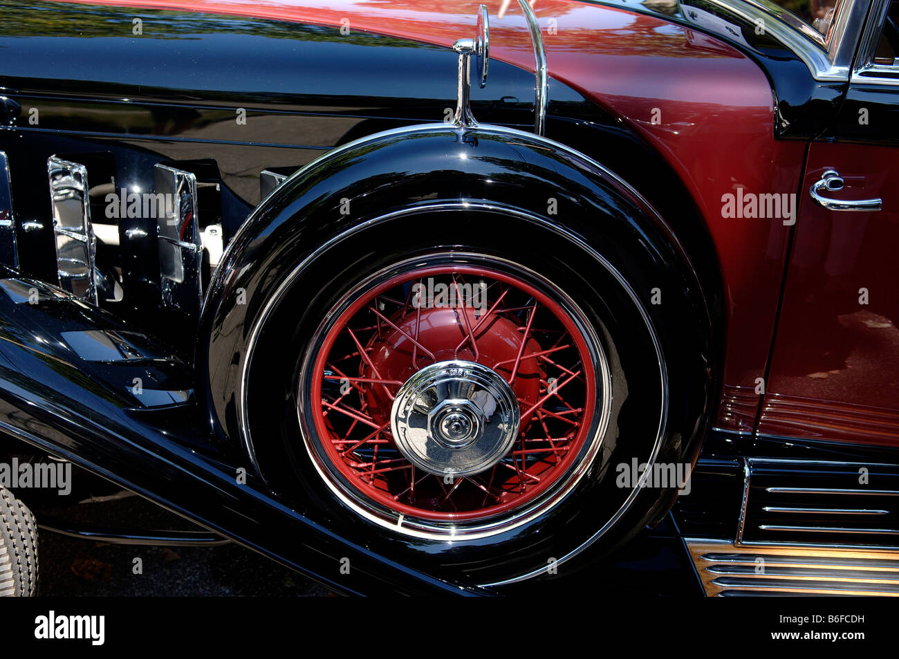 Spare wheel of a 1930 Cadillac at a Classic Car Show in Belvidere, New Jersey, USA Stock Photo