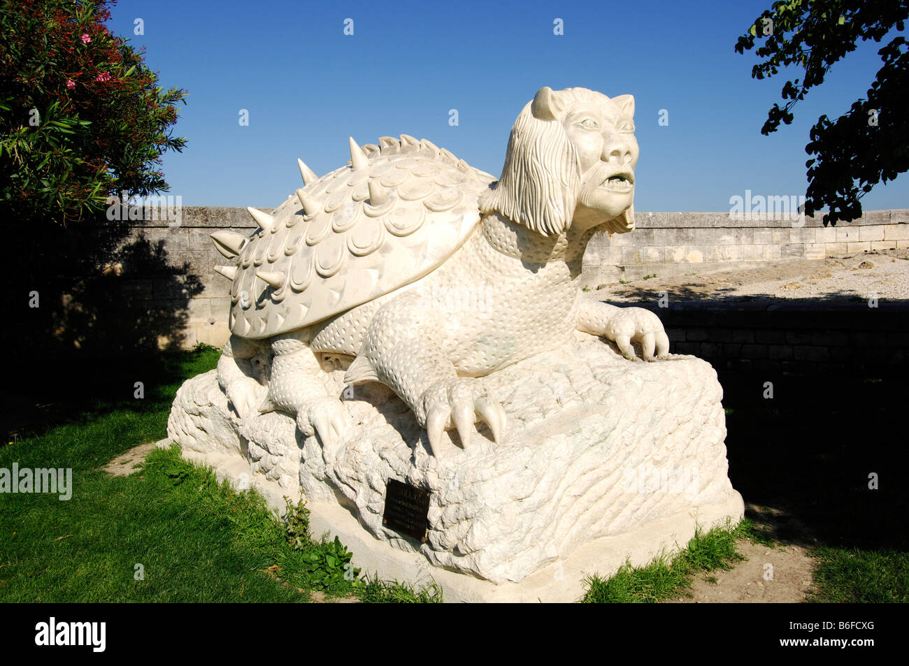 La Tarasque, turtle made of marble with the face of King Rene, Tarascon, Provence, France, Europe Stock Photo