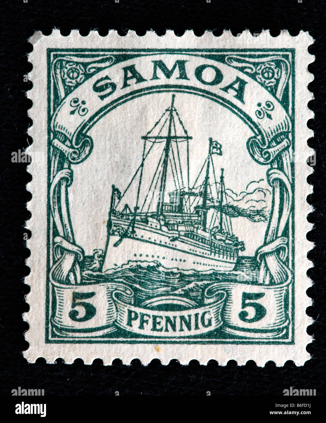 Ship, postage stamp, Samoa, 1910s Stock Photo