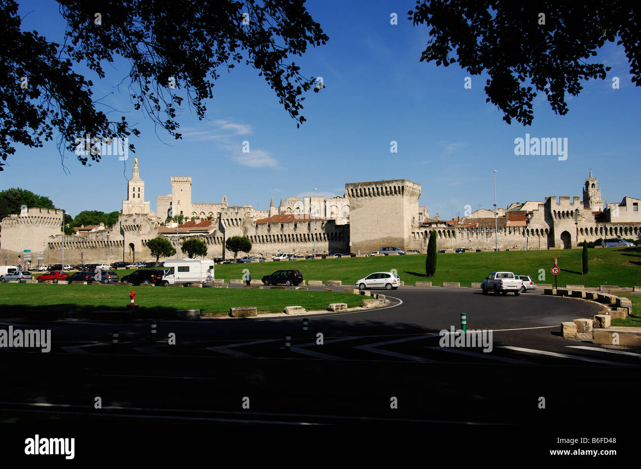City walls and Popes' Palace in Avignon, Provence, France, Europe Stock Photo