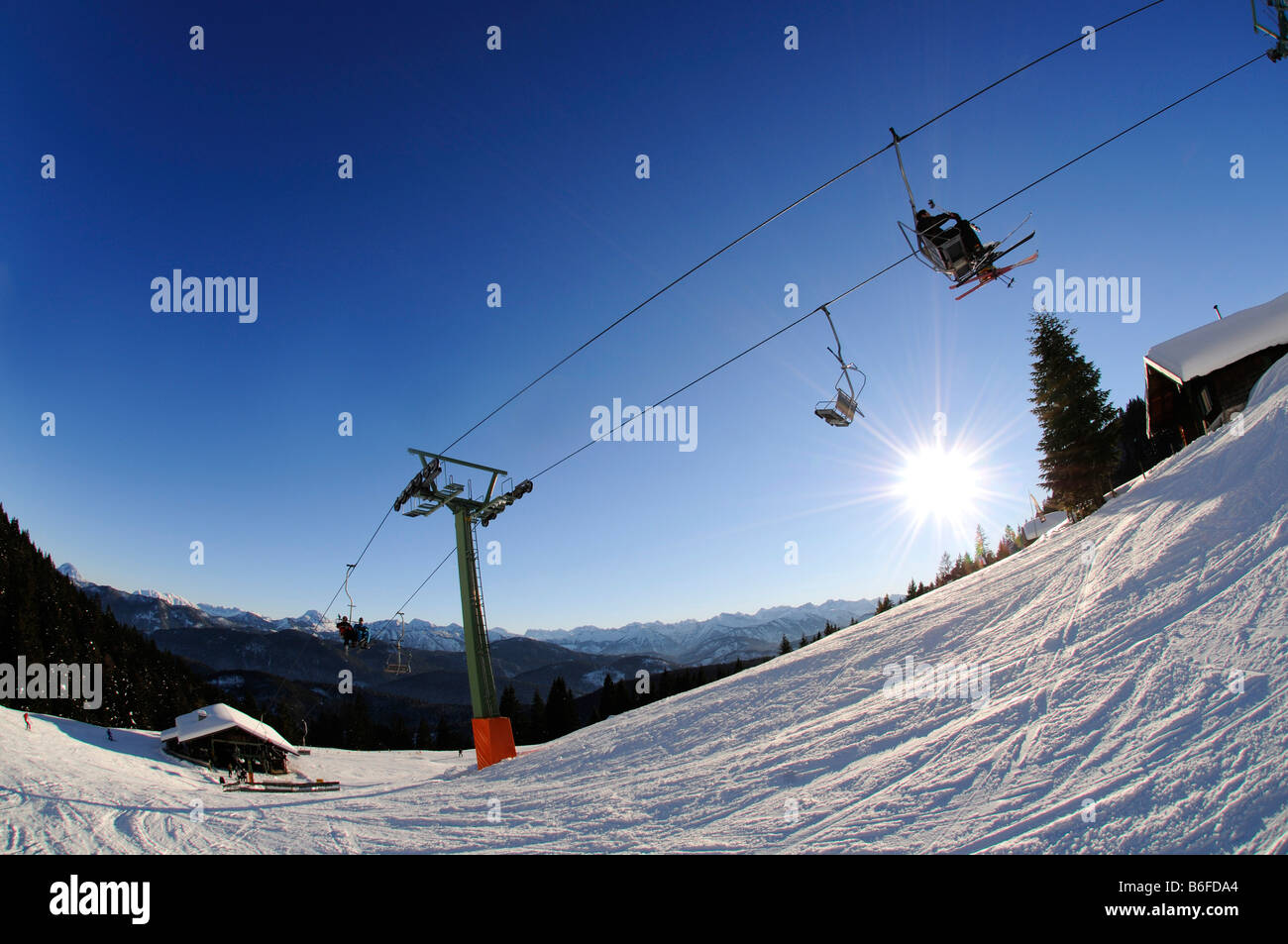 Finstermuenz Chair Lift, Brauneck, Bayrische Alpen or Bavarian Alps, Bavaria, Germany, Europe Stock Photo