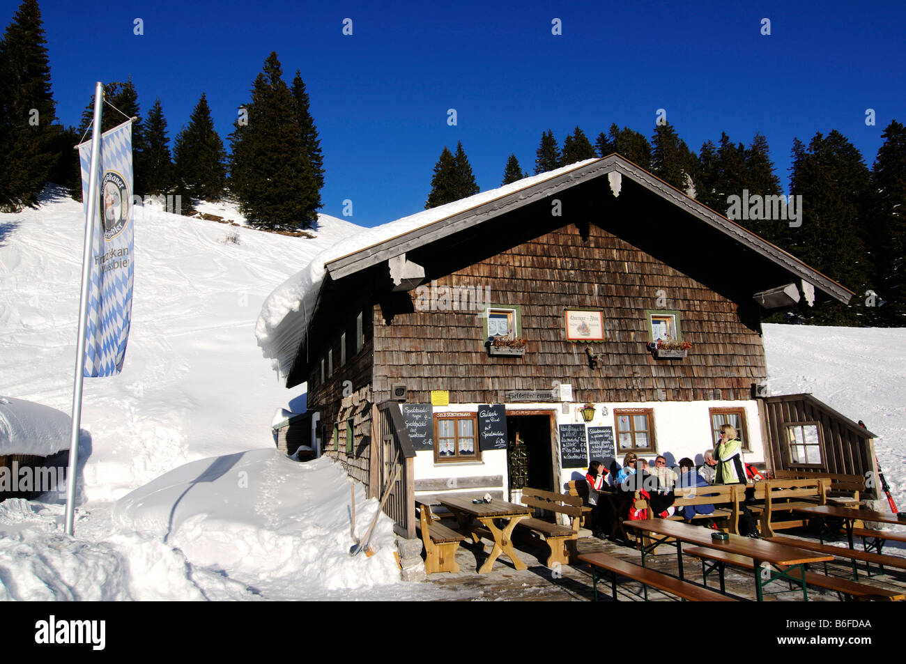 Quengeralm Mountain Hut, Brauneck, Bayrische Alpen or Bavarian Alps, Bavaria, Germany, Europe Stock Photo