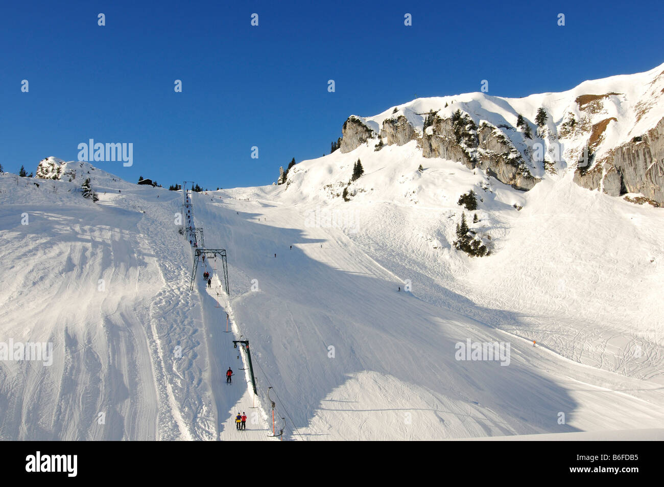Idealhang ski run, Brauneck, Bayrische Alpen or Bavarian Alps, Bavaria, Germany, Europe Stock Photo