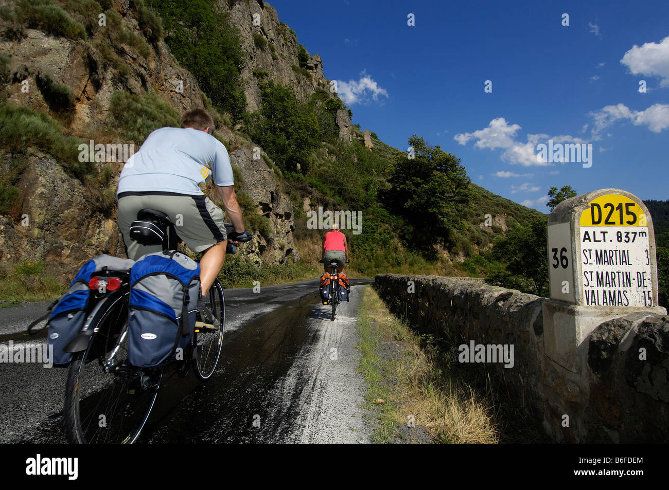 Cyclists near Saint Martial, Ardèche, Rhones-Alpes, France, Europe Stock Photo