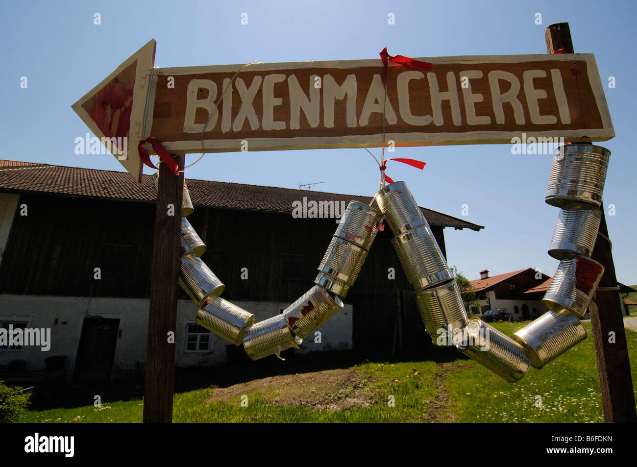 Direction signpost for the Bixenmacherei, Chiemgau, Bavaria, Germany, Europe Stock Photo