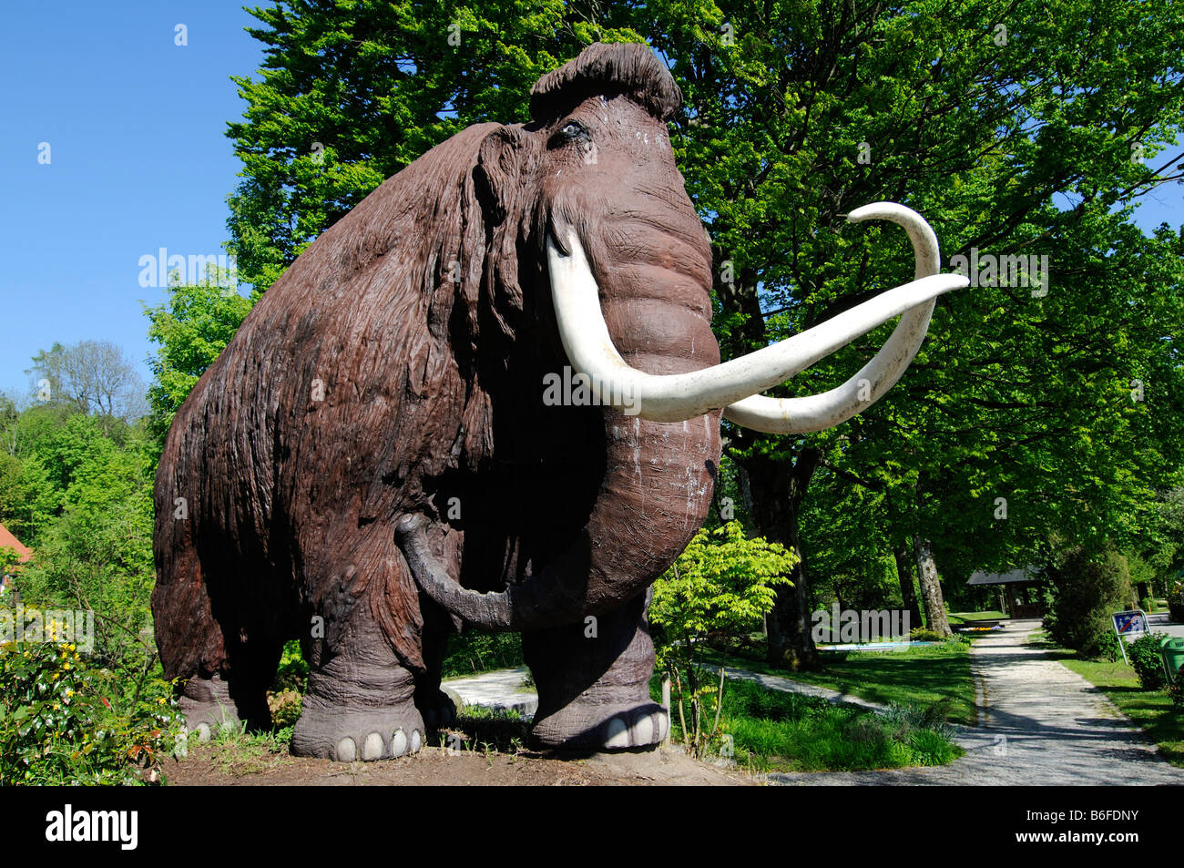 Woolly Mammoth figure, life size, Siegsdorf, Chiemgau, Bavaria, Germany, Europe Stock Photo