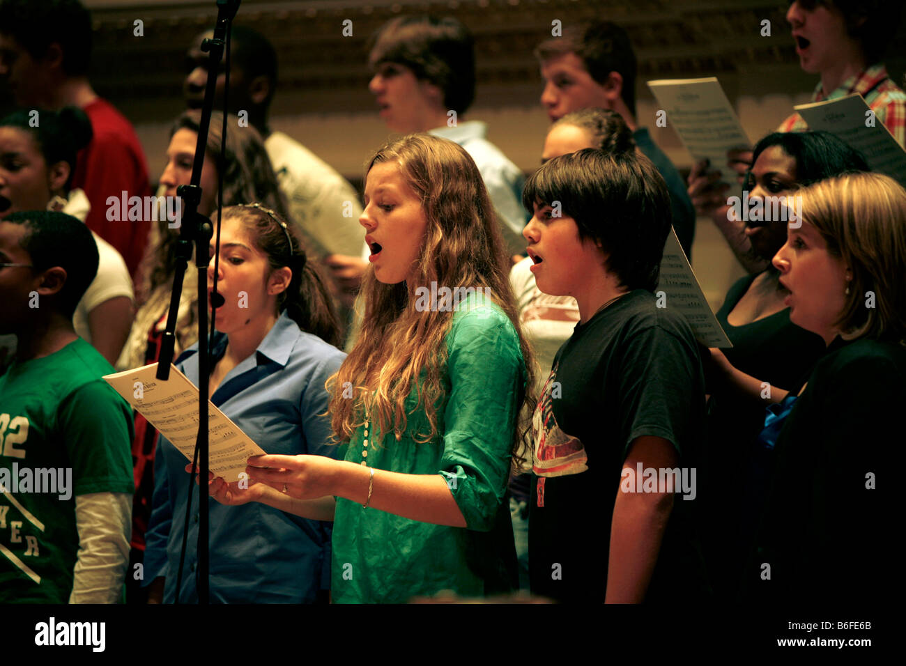 The Young People's chorus of New York City in rehearsal for a benefit concert with the New York Pops Orchestra Stock Photo