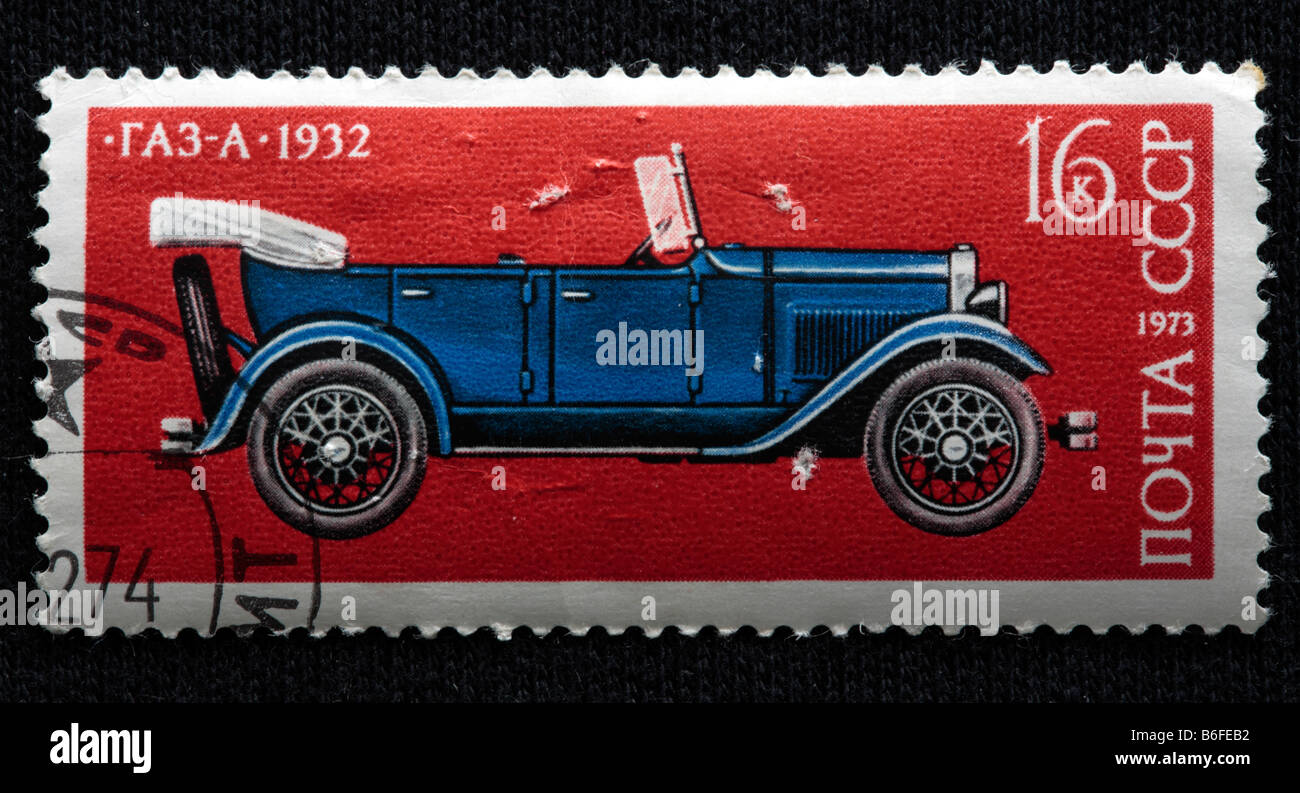 Car 'GAZ-A' (1932), postage stamp, USSR, 1973 Stock Photo
