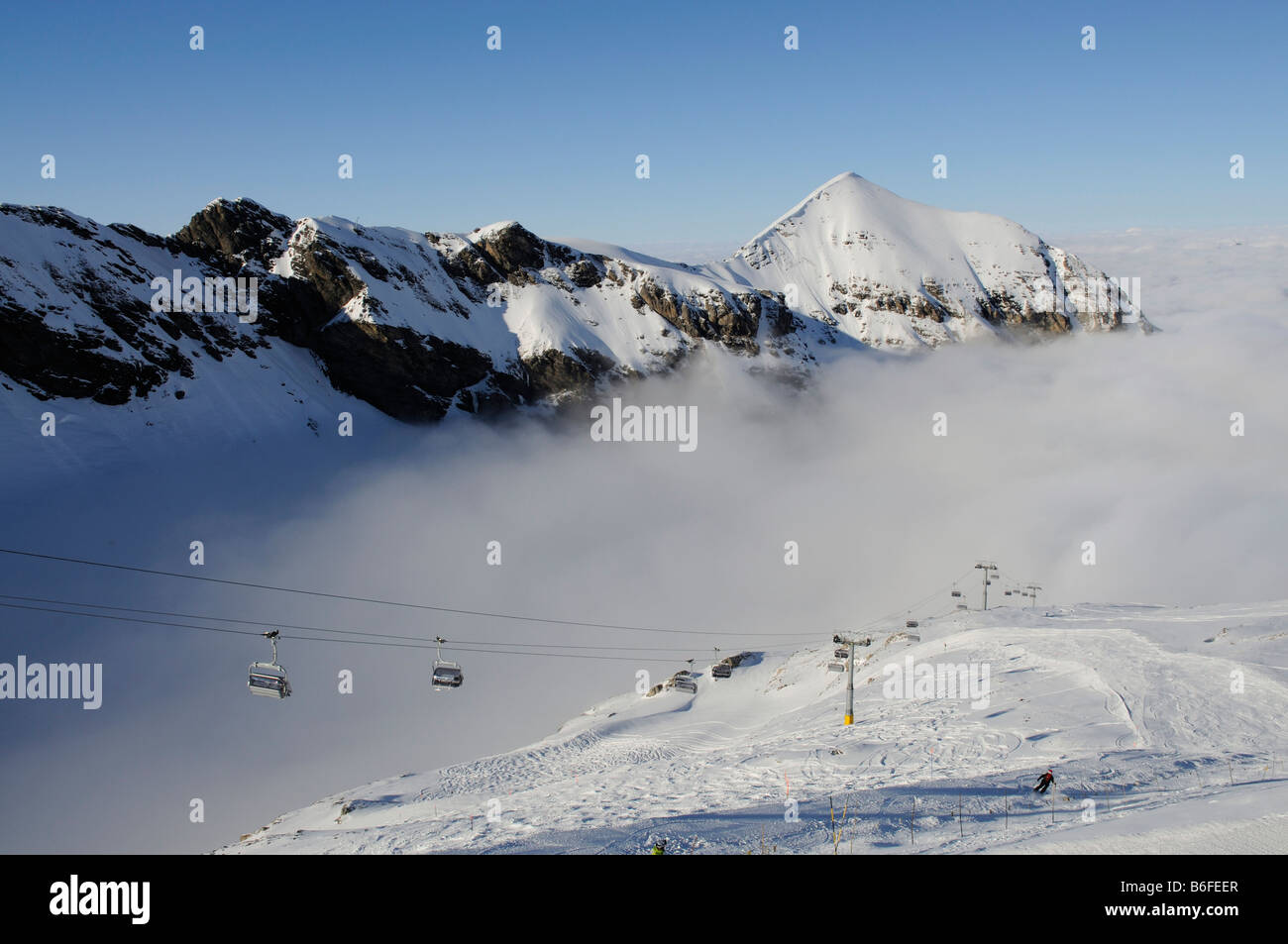 Mt Schilthorn Cableway, Riggli chairlift, Lauterbrunnen, Bernese Alps, Switzerland, Europe Stock Photo