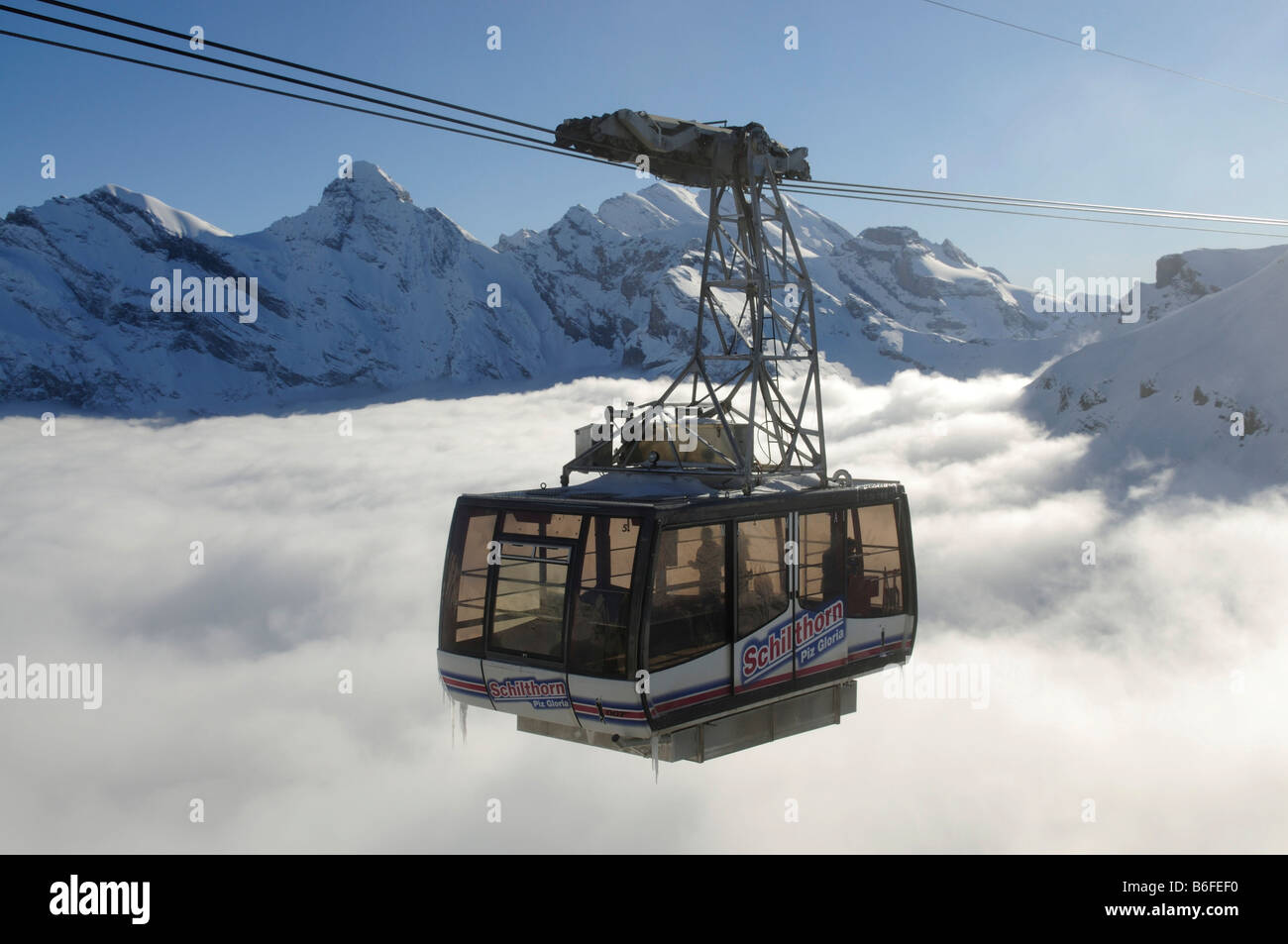 Cable car of the Schilthorn Cableway, Piz Gloria, Bernese Alps, Switzerland, Europe Stock Photo
