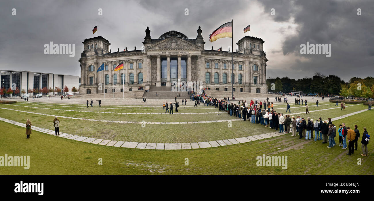 Reichstag building, people waiting in line, Berlin, Germany, Europe Stock Photo