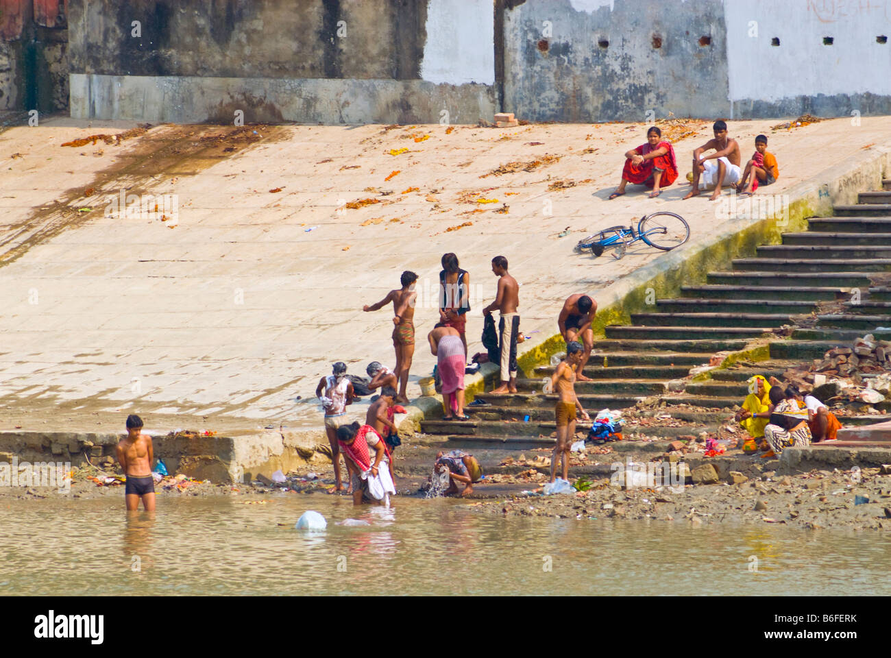 Bathing Ghat on the Hooghly River in Kolkata, India Stock Photo