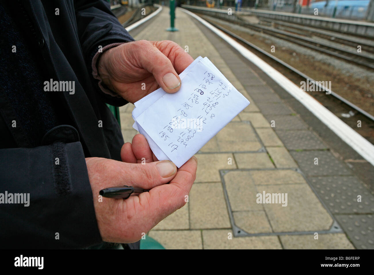 A trainspotter's notes at Manchester Piccadilly train station Stock Photo