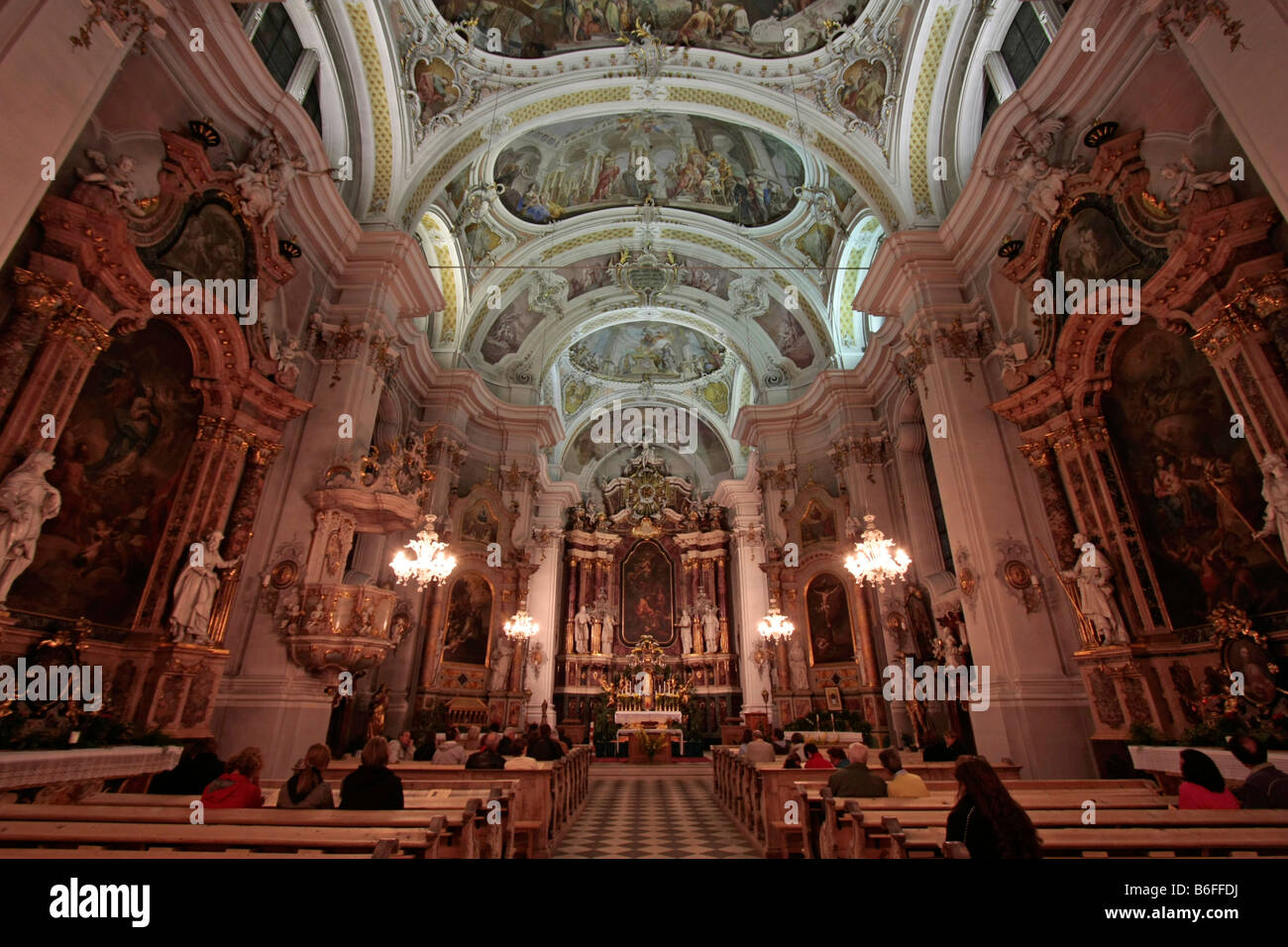 Interior of the Parish Church of St. John the Baptist in Toblach, Hochpustertal, Alto Adige, Italy, Europe Stock Photo
