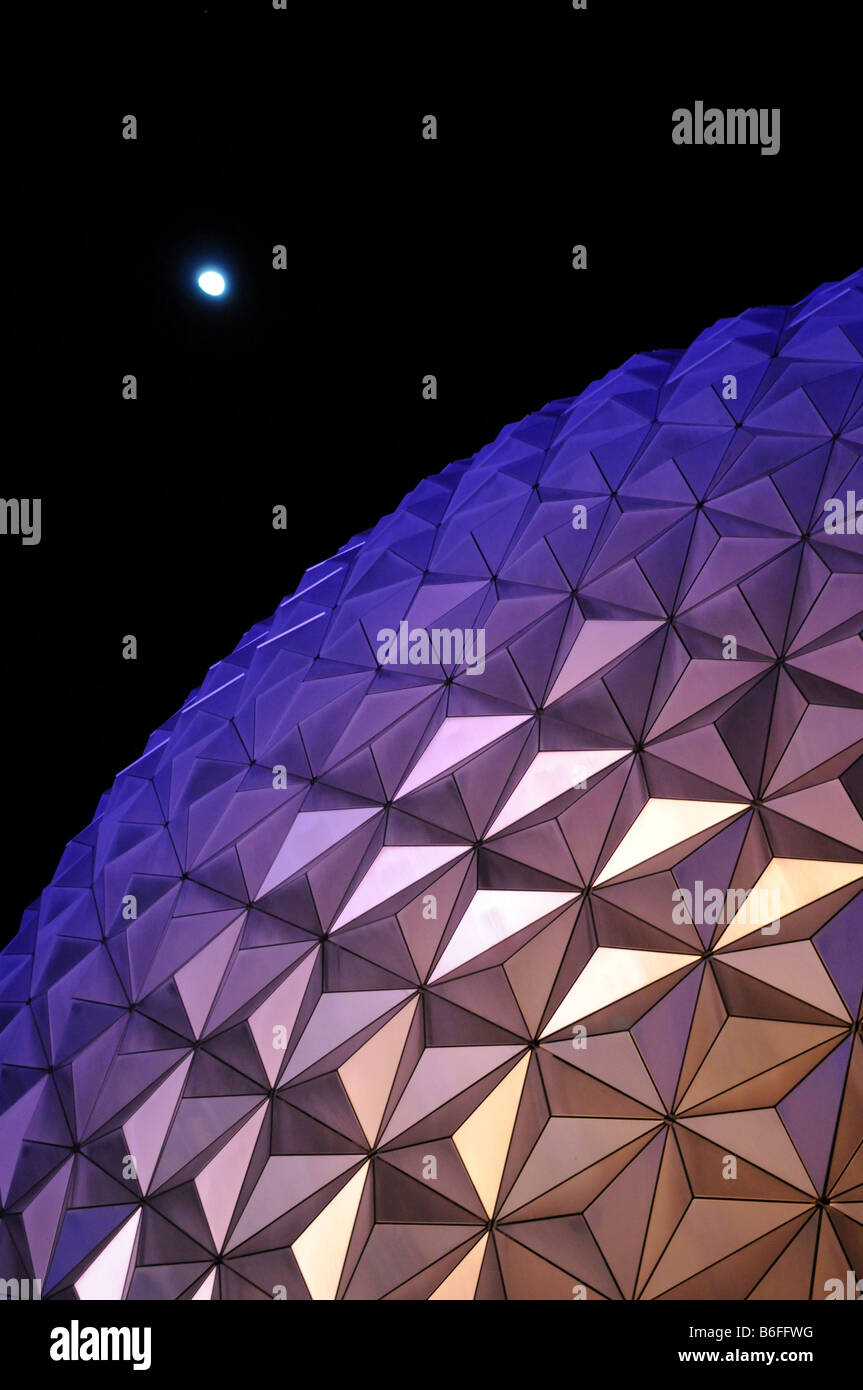Epcot Center at night with moon in the background in Orlando Florida Stock Photo