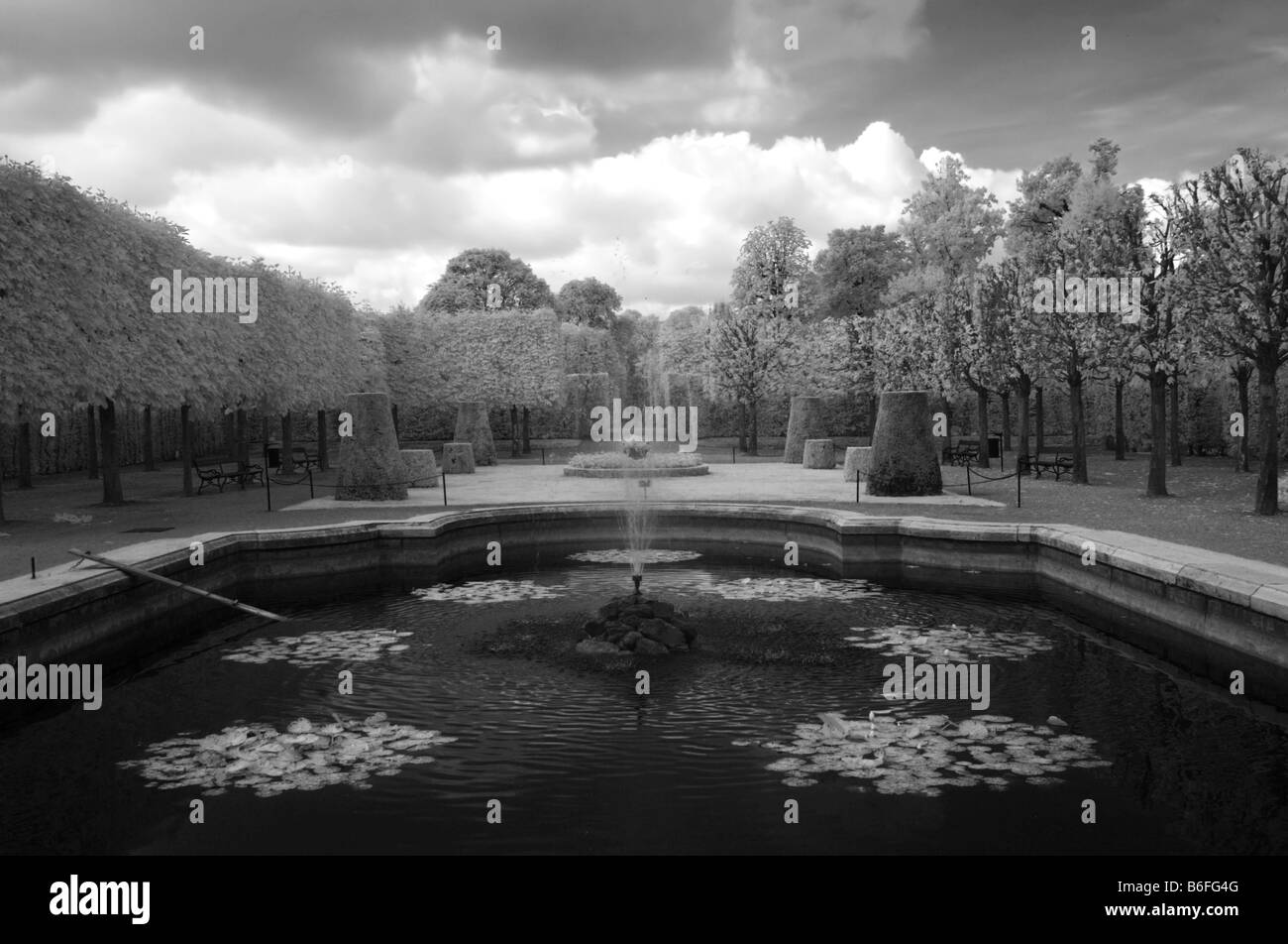 Schoenbrunn Palace gardens, infra-red black and white photograph, Vienna, Austria, Europe Stock Photo