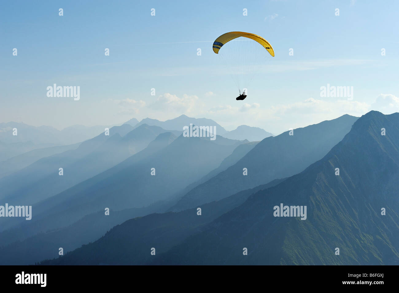 Paraglider in the Bernese Oberland, Niesen, Switzerland, Europe Stock Photo