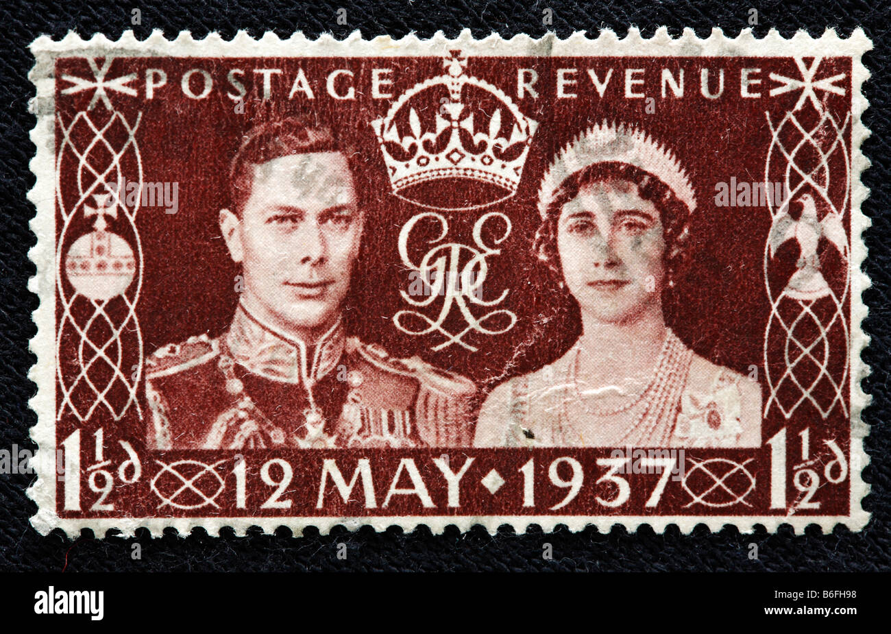 Wedding of King George VI of the UK (1936-1952) and Elizabeth Bowes Lyon (Queen Mother), 12 May 1937, postage stamp, UK Stock Photo
