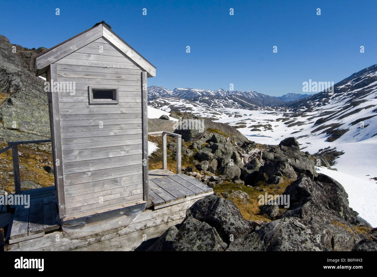 Hikers' outhouse at the summit, Chilkoot Trail, Chilkoot Pass, British Columbia, B.C., Canada, North America Stock Photo