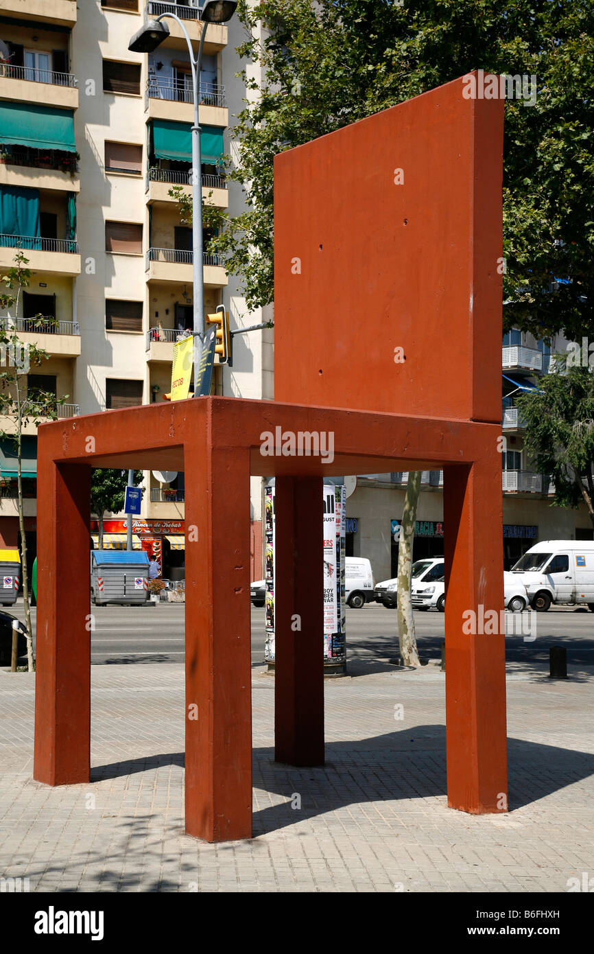 Oversize chair made from concrete, Barcelona, Catalonia, Spain, Europe Stock Photo