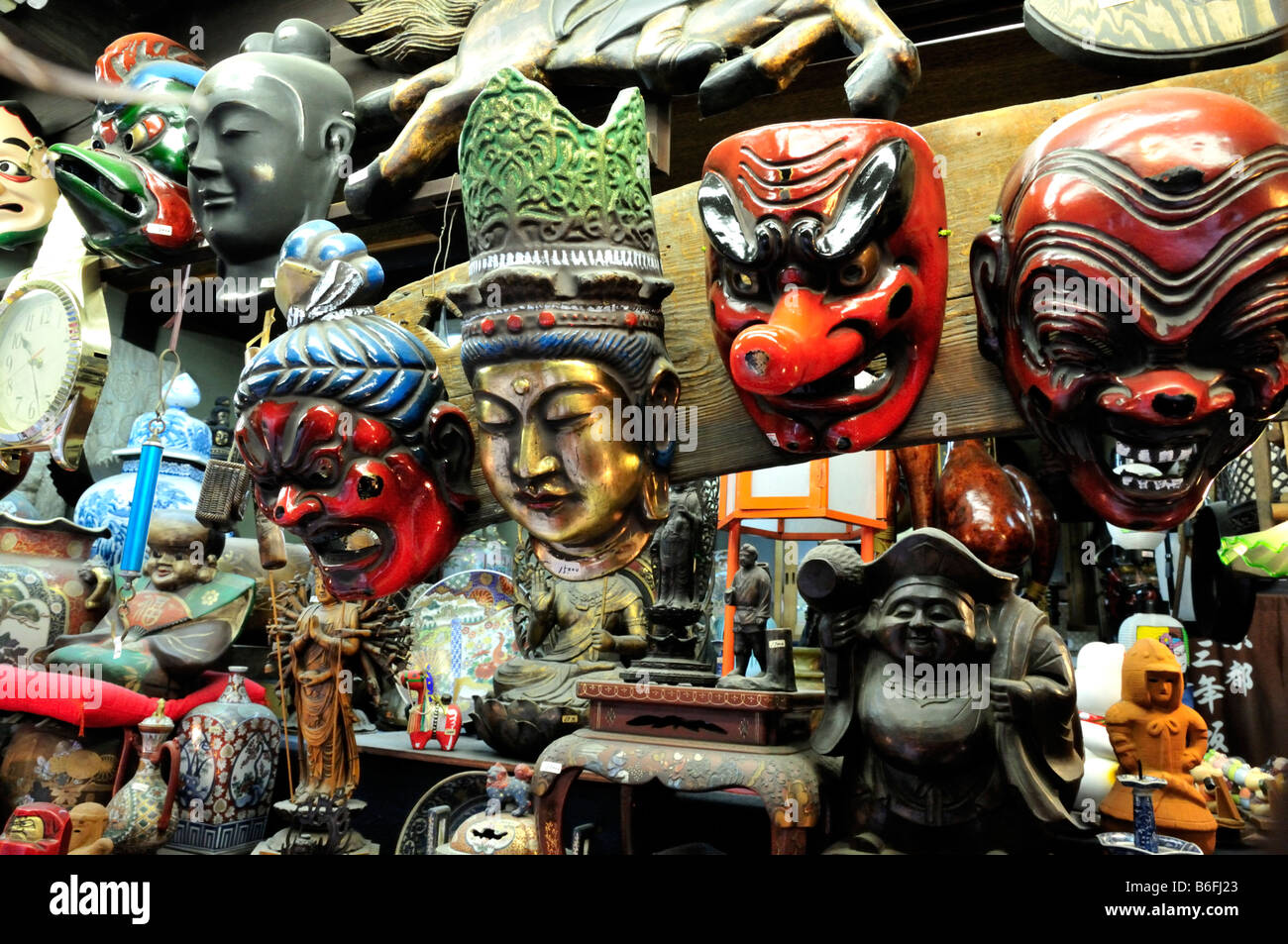Traditional japanese masks in a shop in Kyoto, Japan Stock Photo