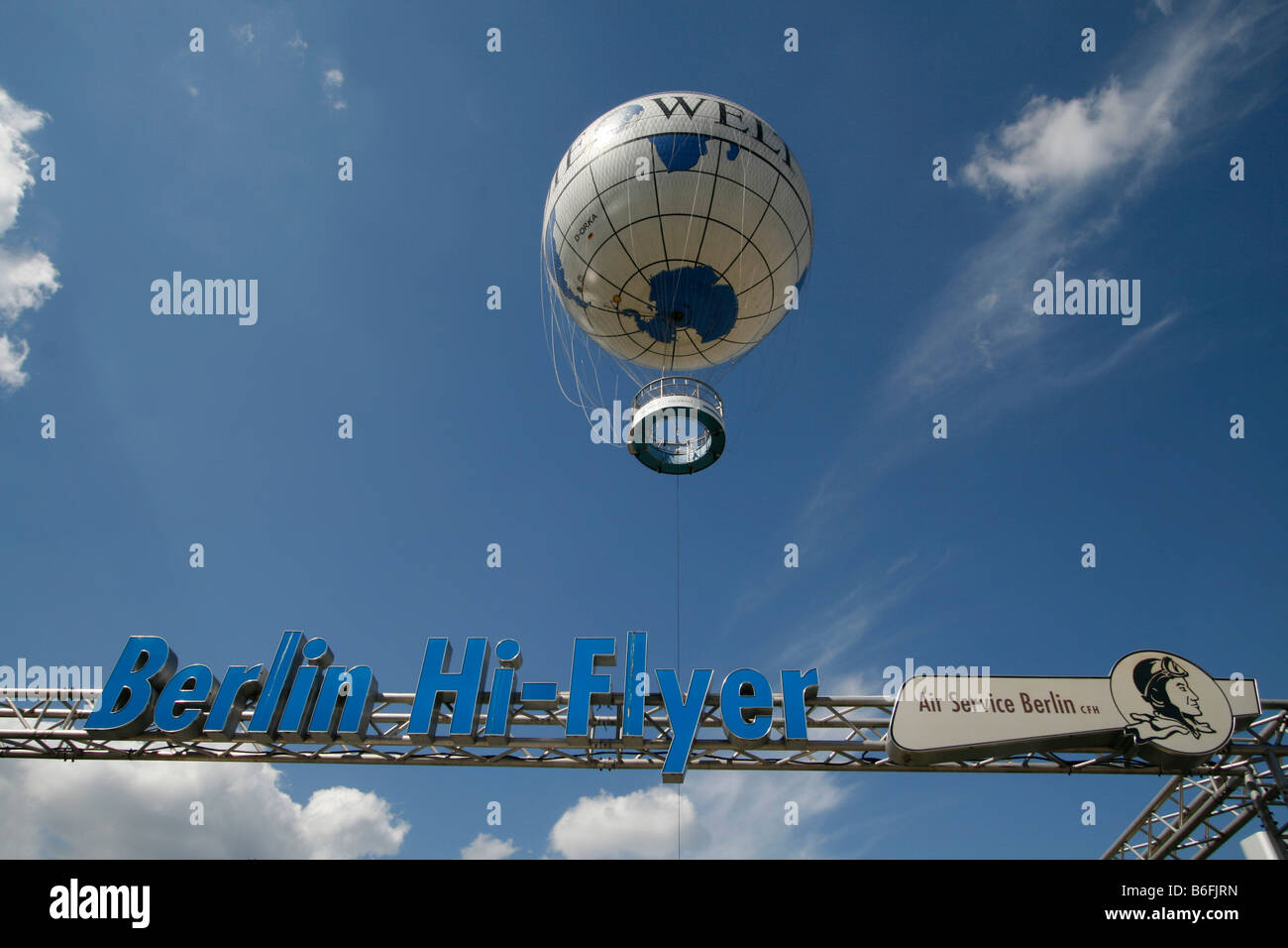 Signage, Berlin Hi-Flyer, balloon, Berlin, Germany, Europe Stock Photo