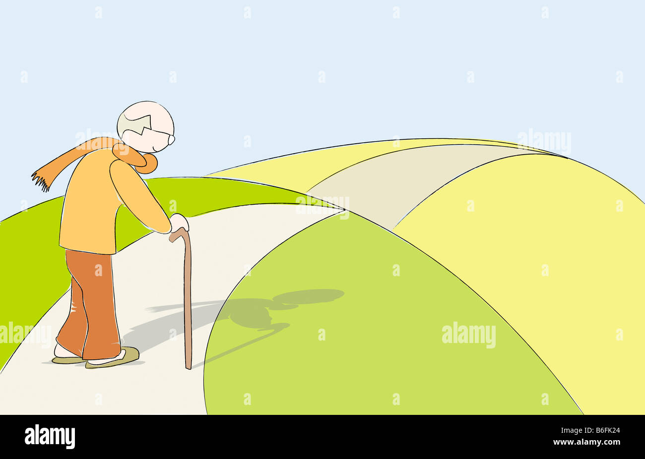Illustration, old man walking alone Stock Photo