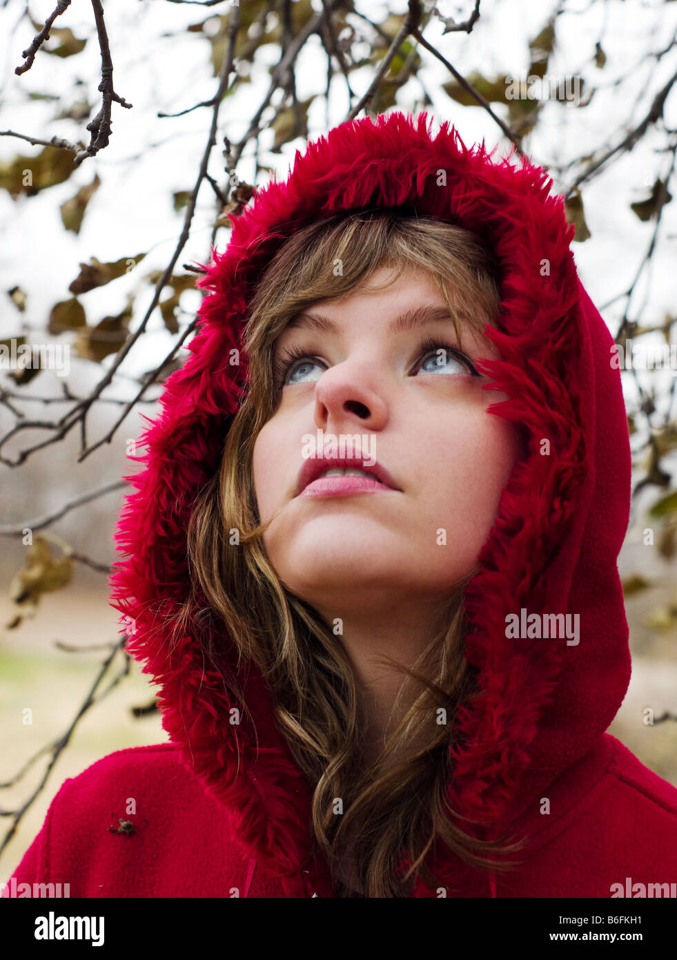 Girl in a red hooded fleece Stock Photo Alamy