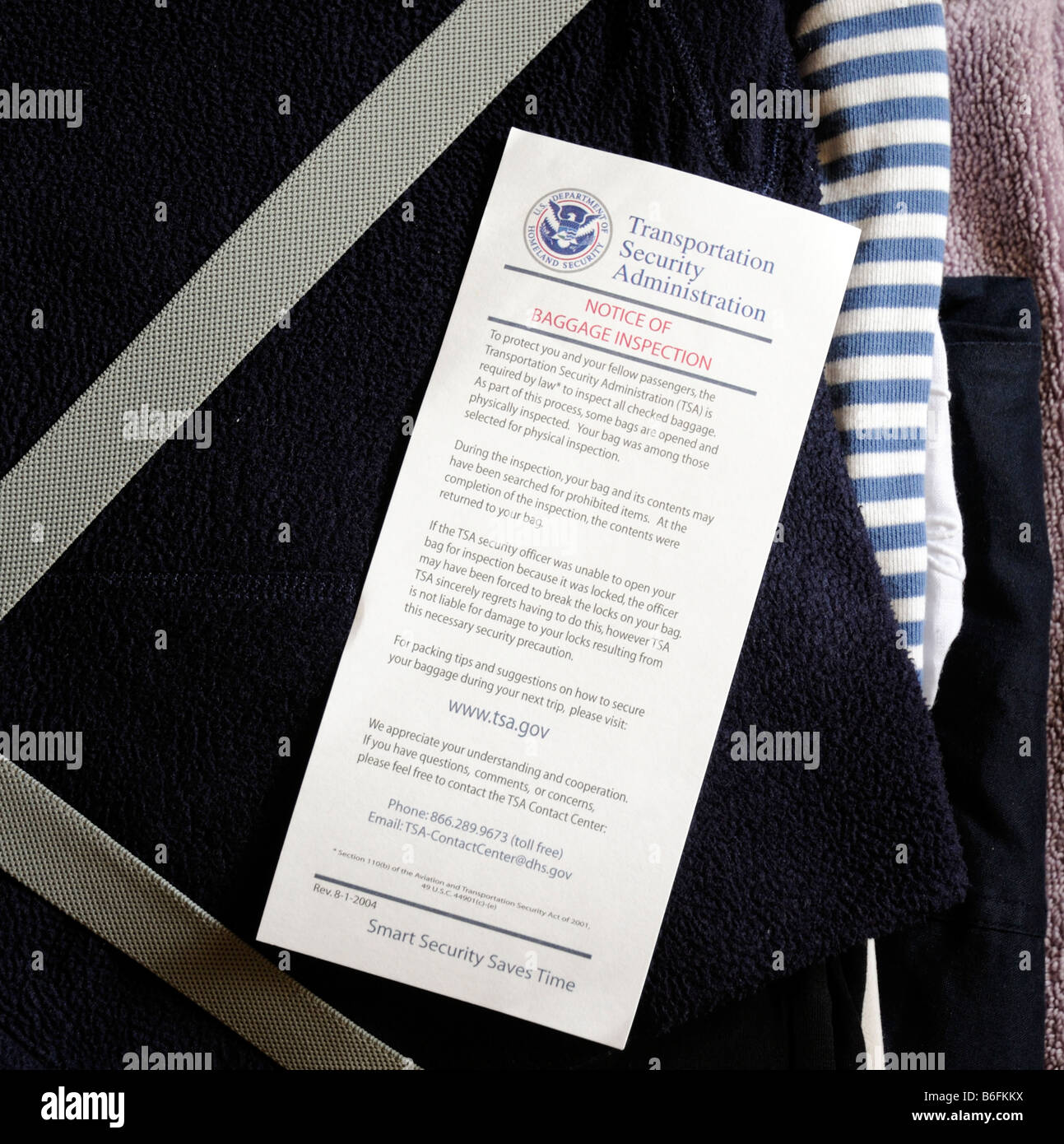Us Department Homeland Security Notice Of Baggage Inspection Inside Stock Photo Alamy