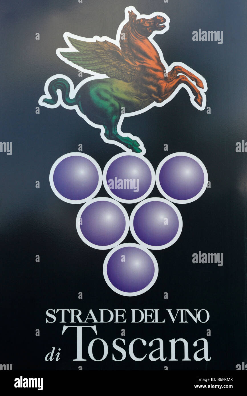 Tuscany Italy Sign indicating the Strade del Vino di Toscana Wine route Stock Photo