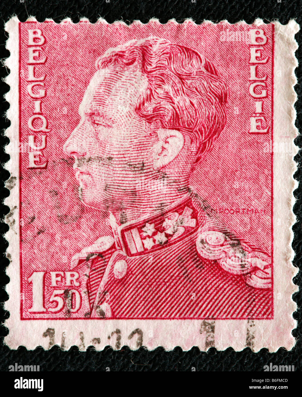 King Leopold III of Belgium (1934-1951), postage stamp, Belgium Stock Photo