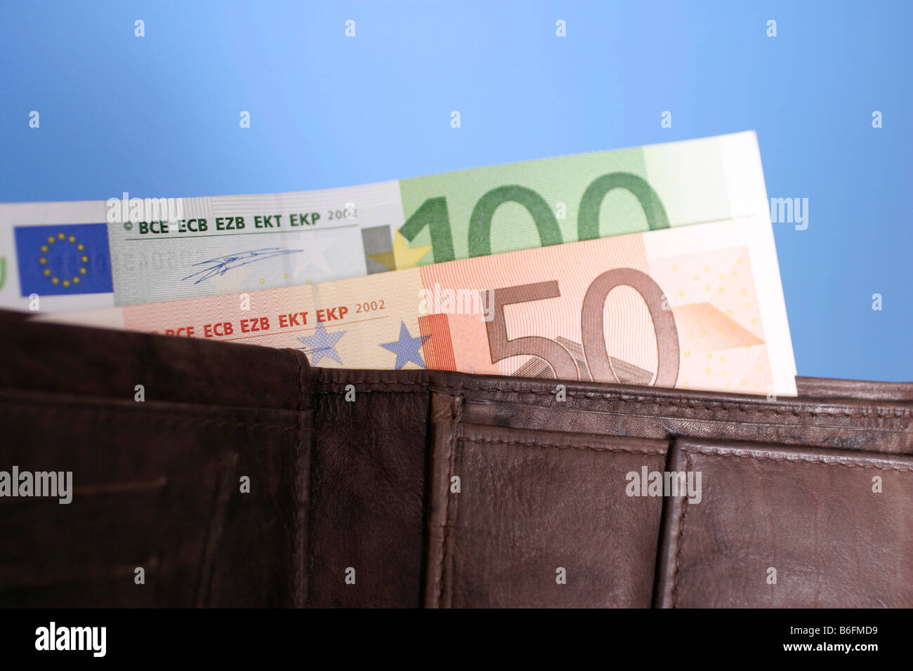 Euro-bills in wallet Stock Photo