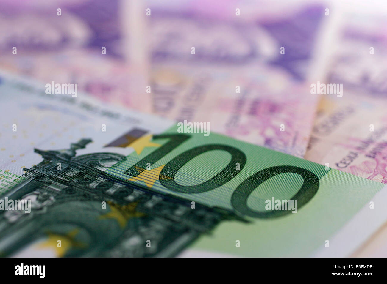 Euro-bills and Czech crowns Stock Photo