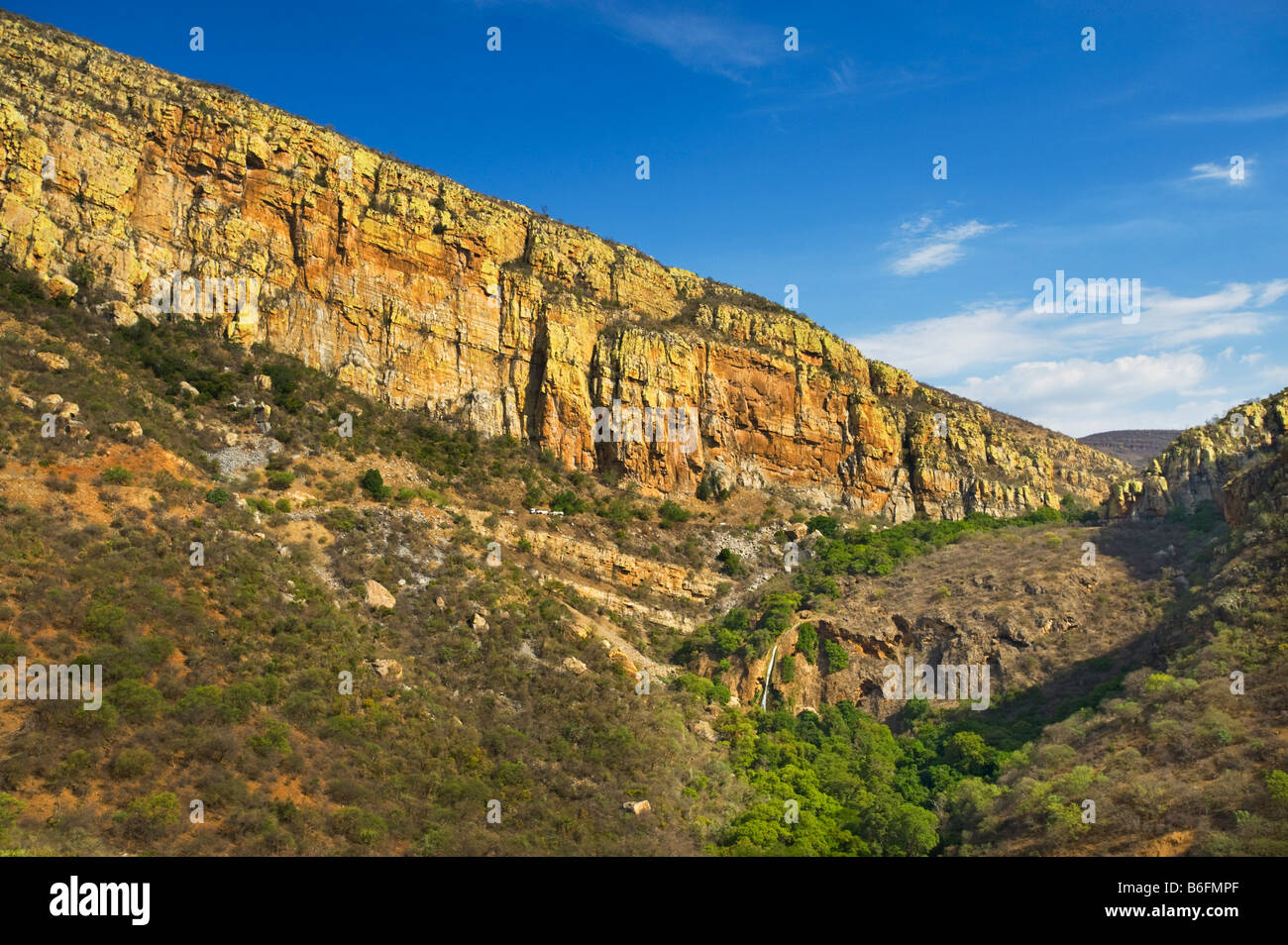 BLYDE RIVER CANYON South-Africa south africa landscape Bourkes potholes rough stone rock lichen evening light sundown Stock Photo