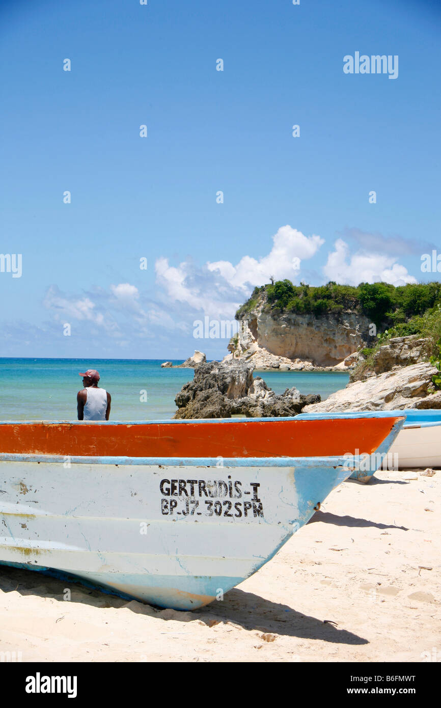 Boat on Macao Beach, Dominican Republic, Caribbean Stock Photo
