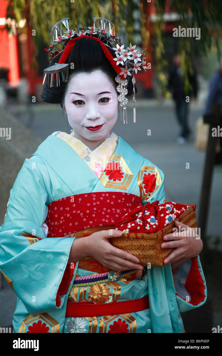 Japan Tokyo Asakusa woman in traditional dress Stock Photo