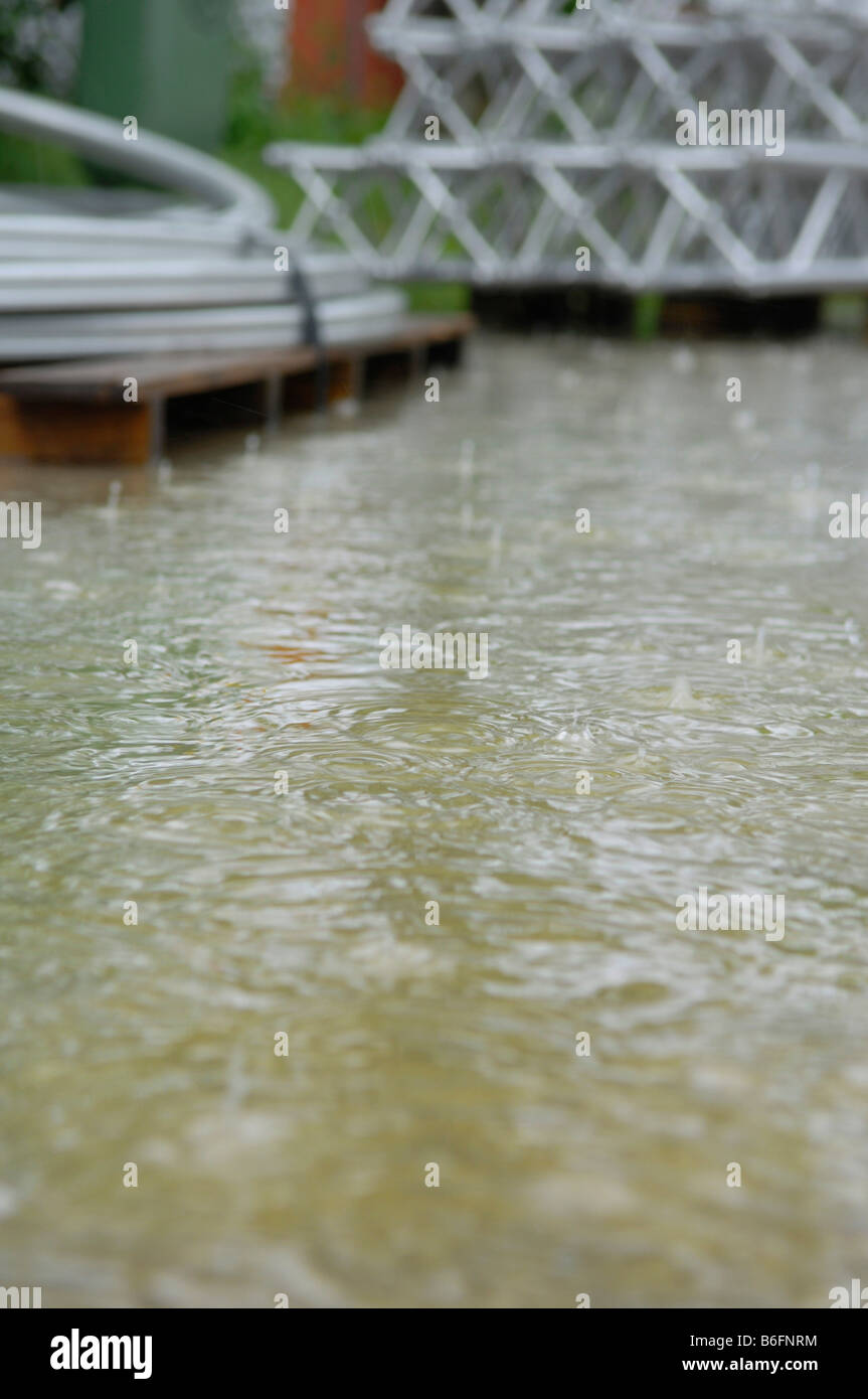 Open air event, dismanteling in the rain Stock Photo